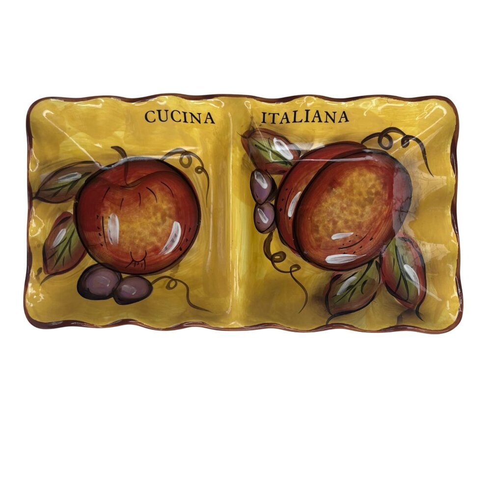 J&S Imports Classic Cucina Italiana Ceramic 2 Section Appetizer Serving Dish